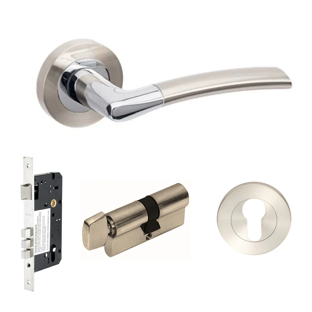 Zanda Luxe Door Lever Handle on Round Rose Brushed Nickel/Chrome Plate - Image 7