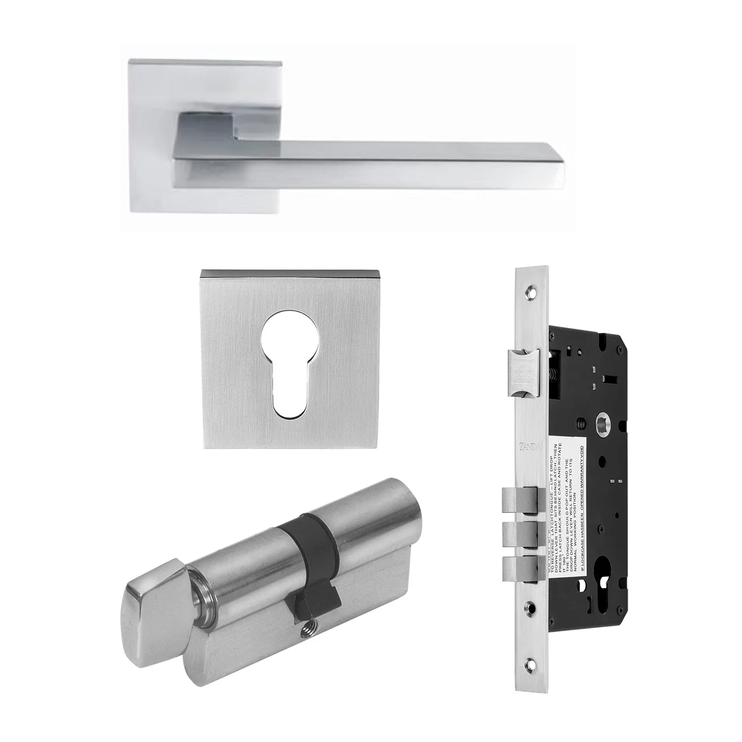 Zanda Matrix Door Handle Lever Set Satin Chrome - Image 5