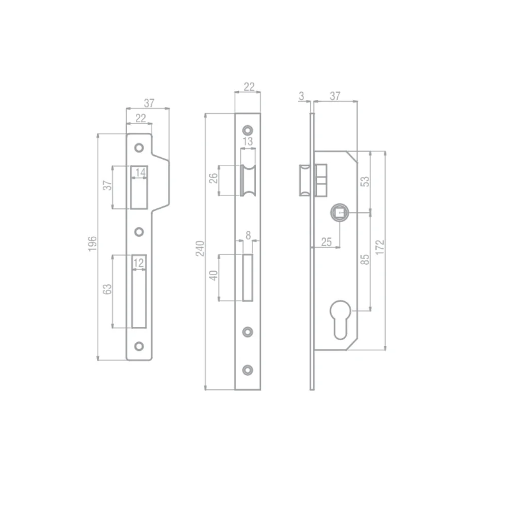 Zanda Mortice Lock Euro Profile Narrow Backset 25mm Stainless Steel 10535.SS - Image 2