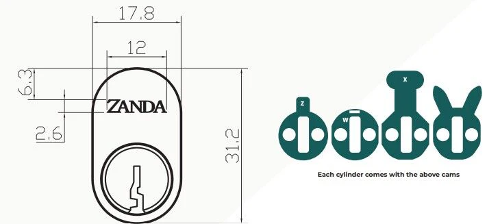 Zanda Oval Cylinder 6 Pin - Available in Various Finishes - Image 2