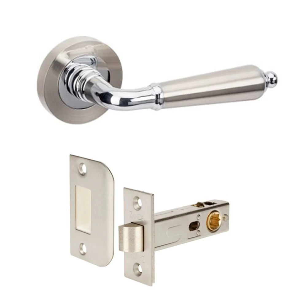 Zanda Oxford Door Lever Handle on Round Rose Brushed Nickel/Chrome Plate - Image 3