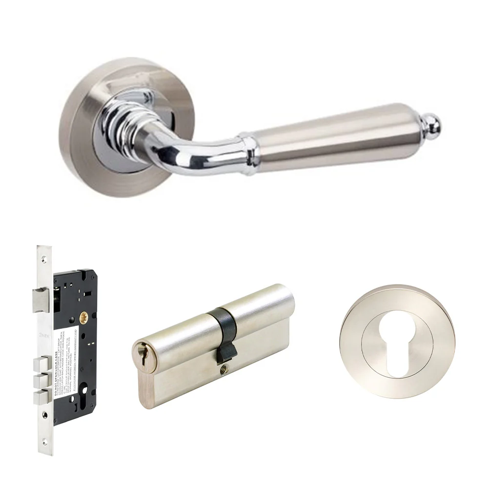 Zanda Oxford Door Lever Handle on Round Rose Brushed Nickel/Chrome Plate - Image 5