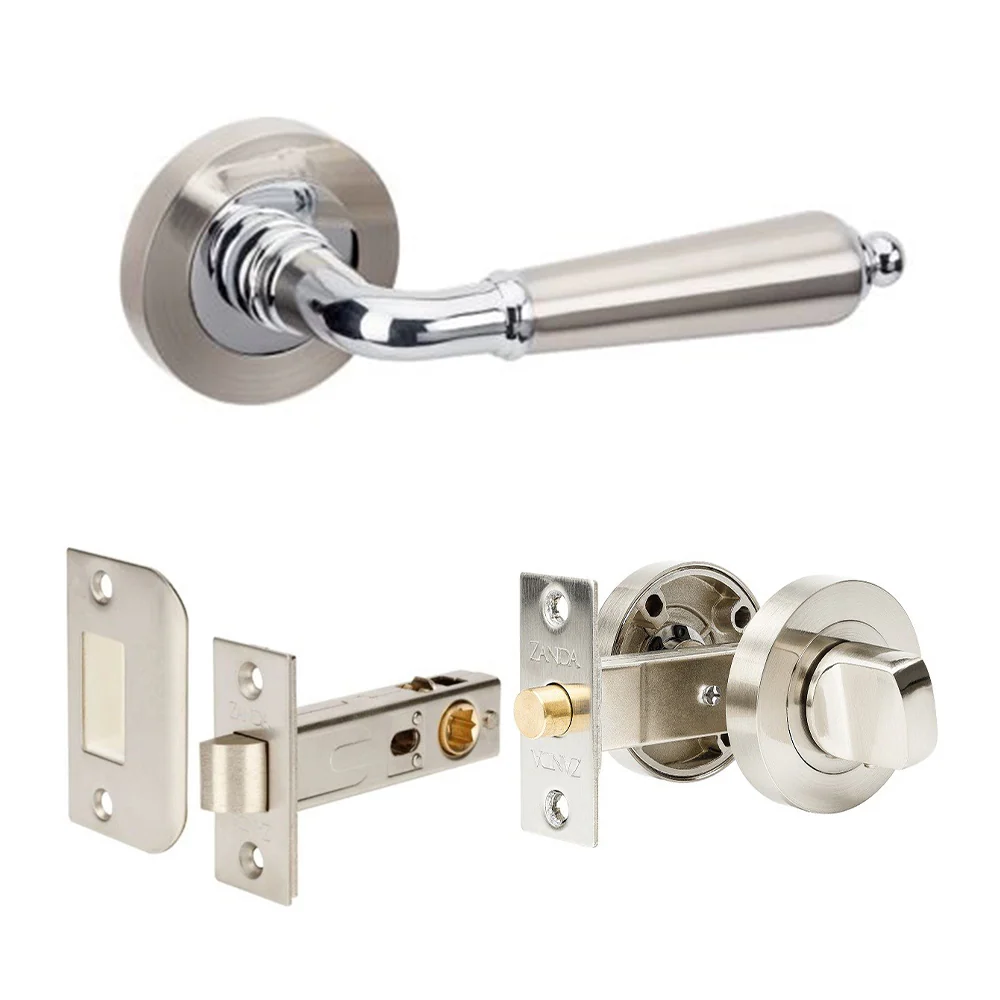 Zanda Oxford Door Lever Handle on Round Rose Brushed Nickel/Chrome Plate - Image 9
