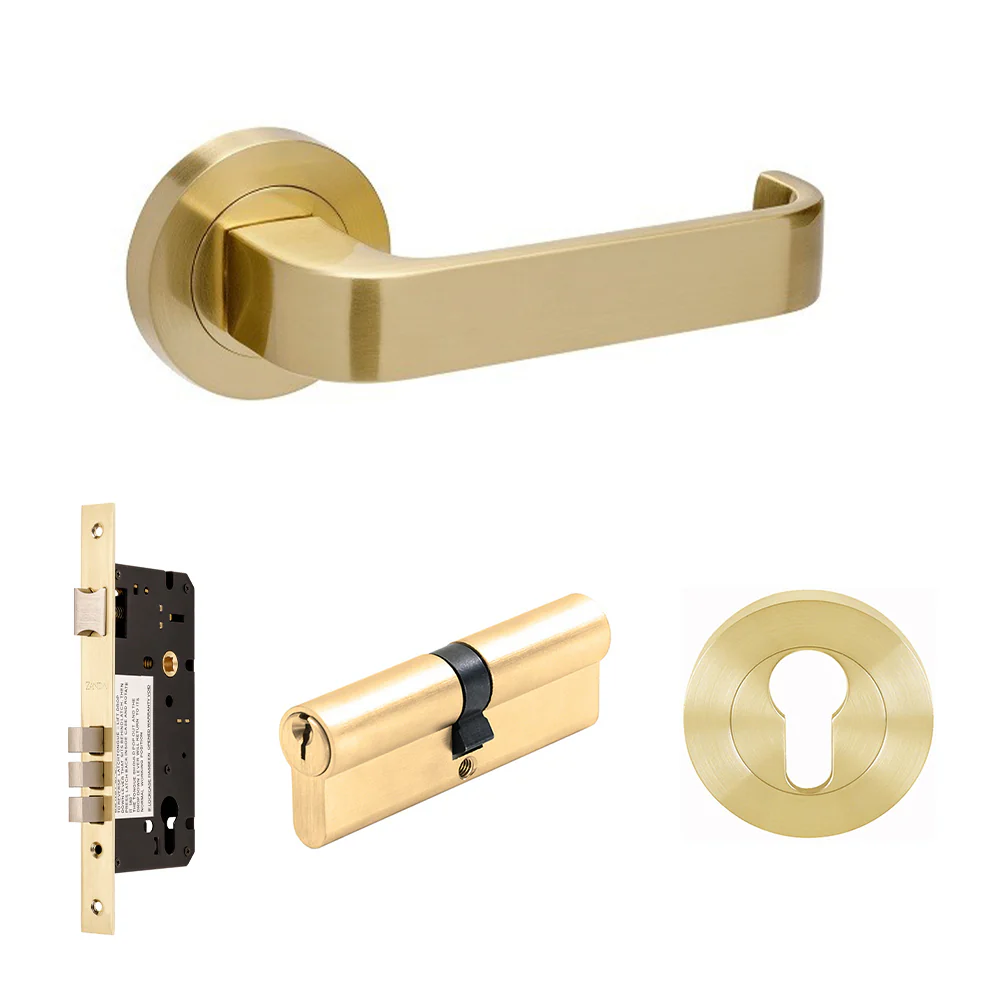 Zanda Streamline Door Handle Lever Set on Round Rose Satin Brass - Image 7