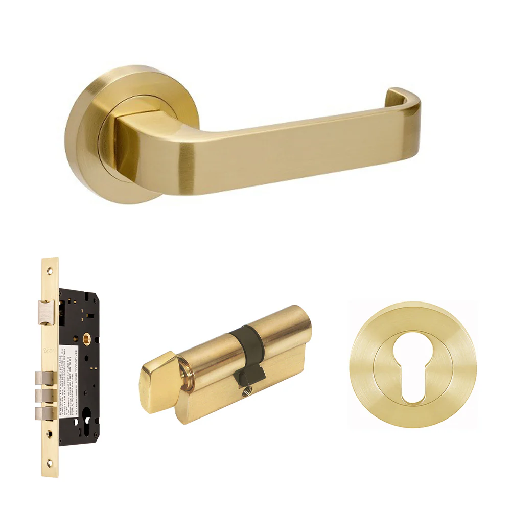 Zanda Streamline Door Handle Lever Set on Round Rose Satin Brass - Image 8