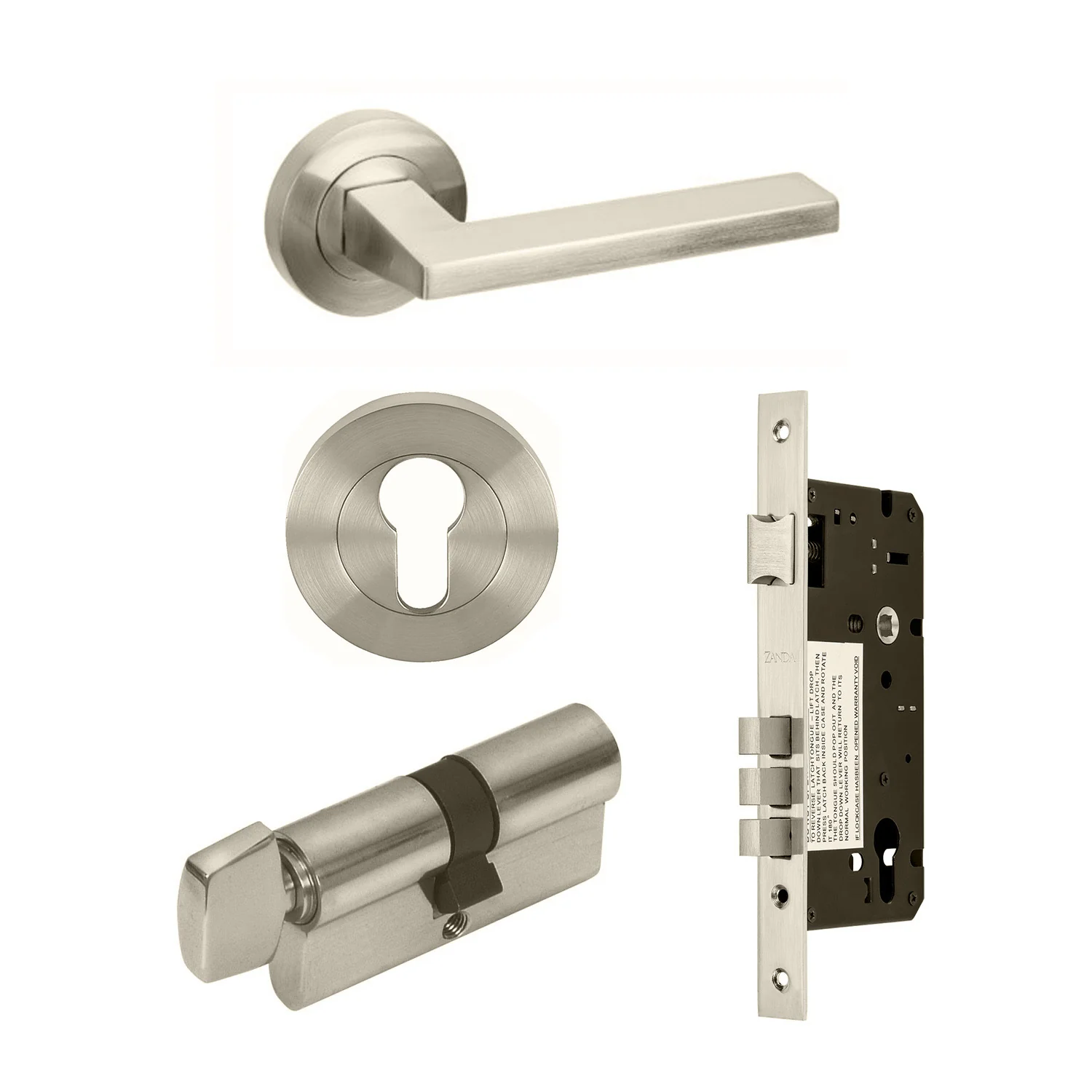 Zanda Vector Door Handle Lever on Round Rose Lever Set Brushed Nickel - Image 10