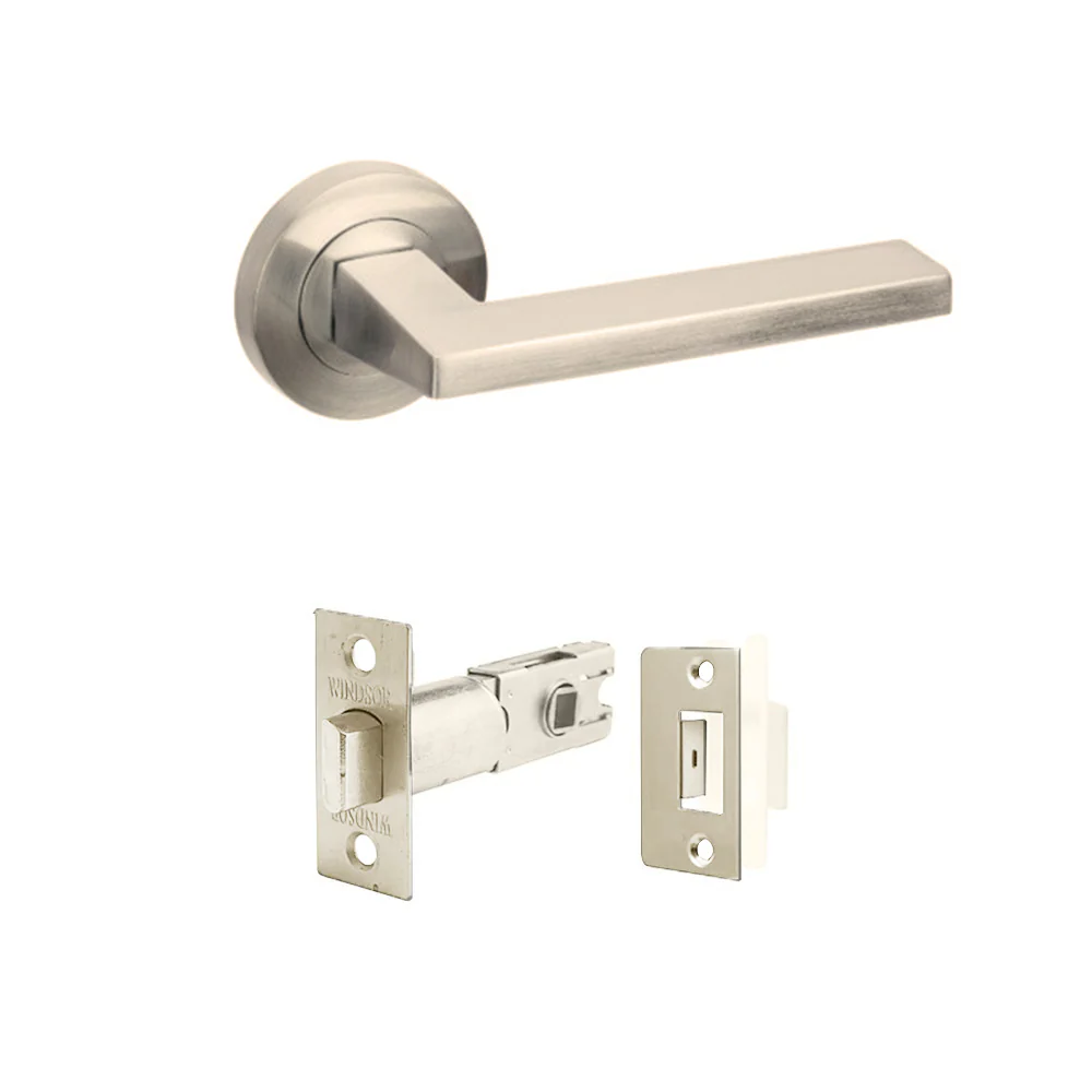 Zanda Vector Door Handle Lever on Round Rose Lever Set Brushed Nickel - Image 11