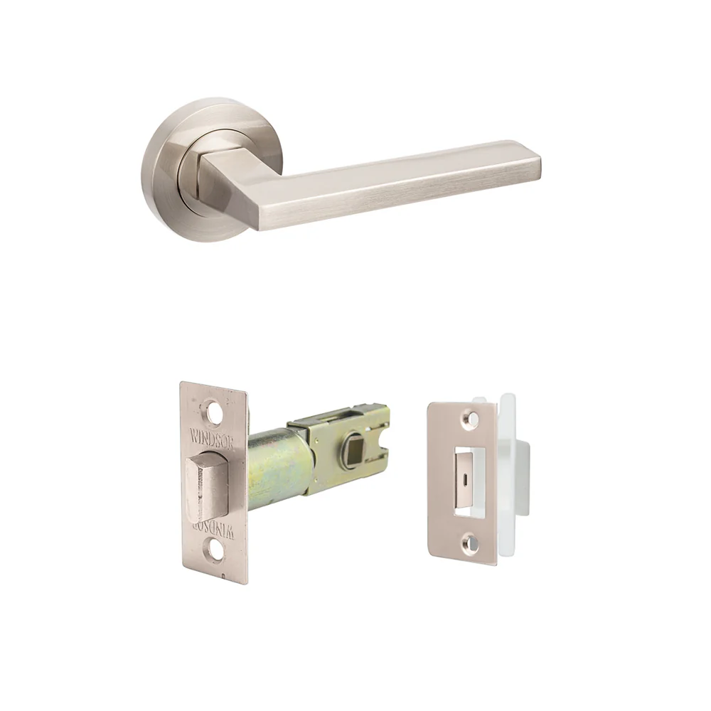 Zanda Vector Door Handle Lever on Round Rose Lever Set Brushed Nickel - Image 5