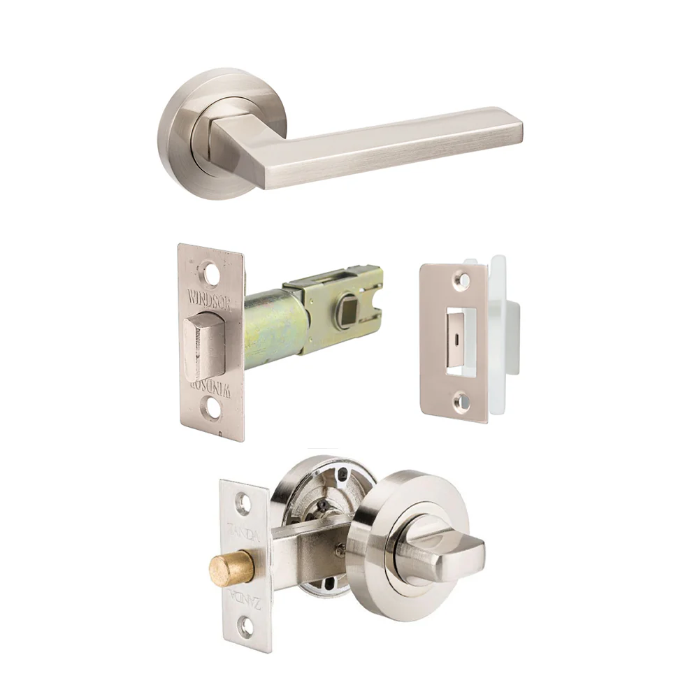 Zanda Vector Door Handle Lever on Round Rose Lever Set Brushed Nickel - Image 6