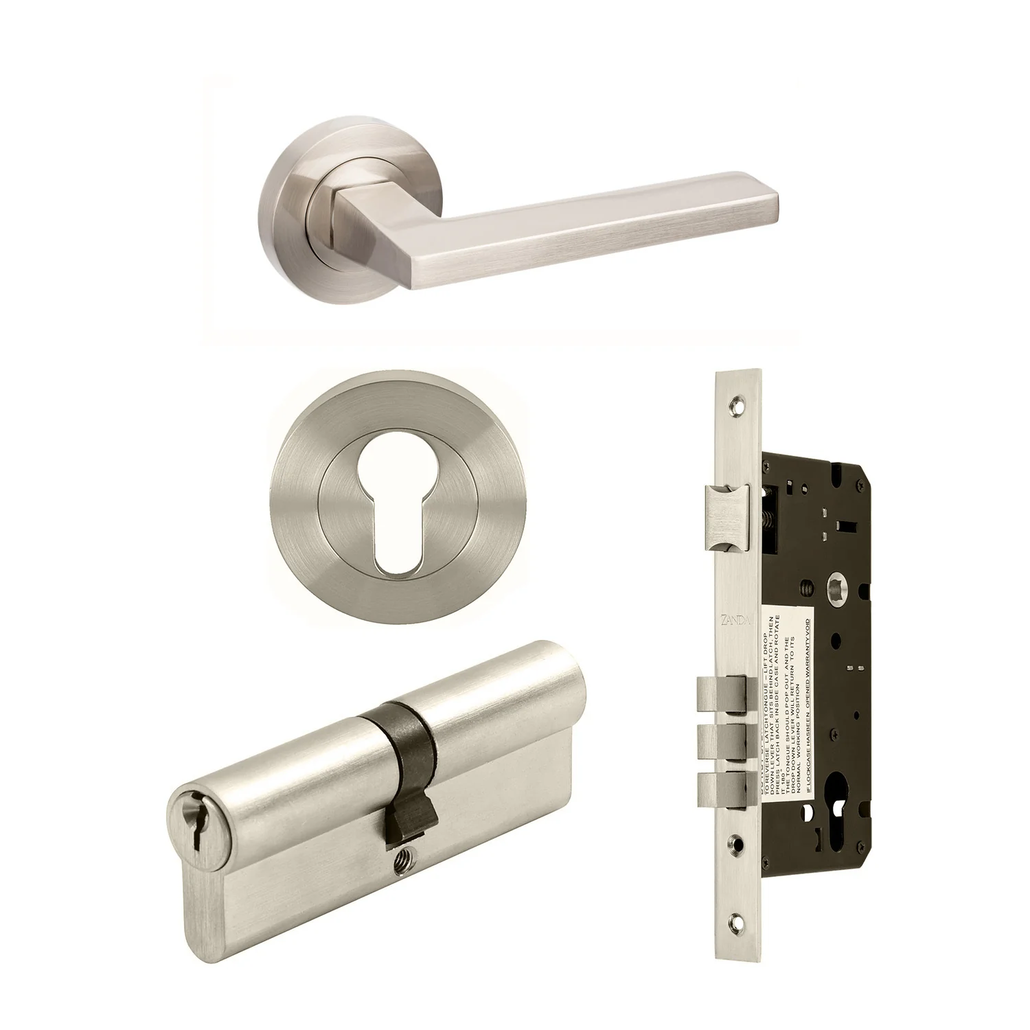 Zanda Vector Door Handle Lever on Round Rose Lever Set Brushed Nickel - Image 9