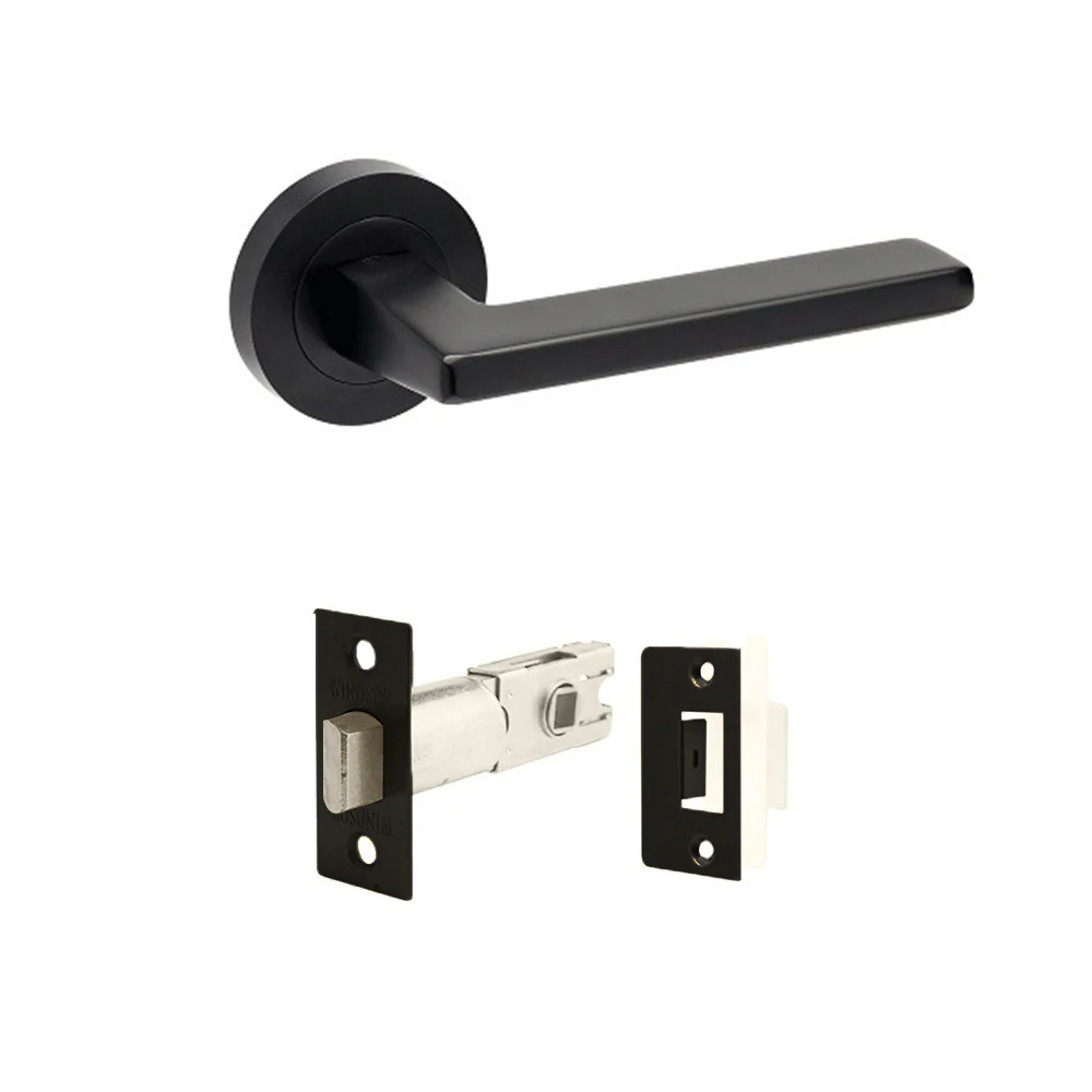 Zanda Vector Door Handle Lever on Round Rose Matt Black - Image 5