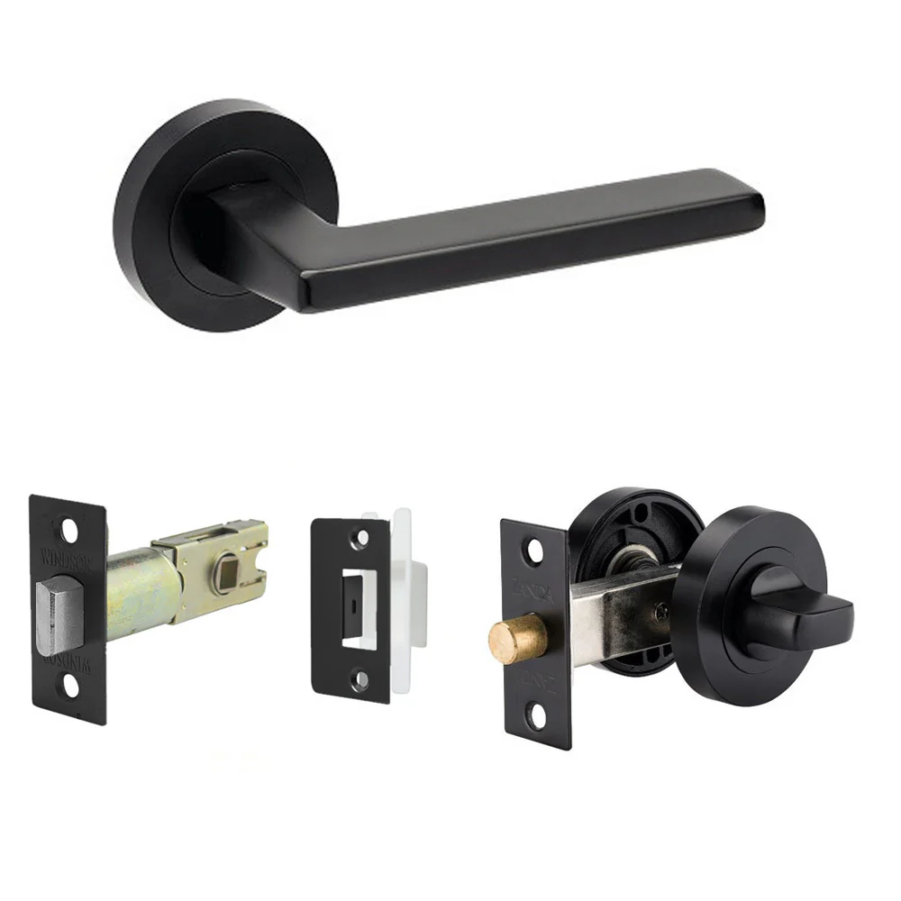 Zanda Vector Door Handle Lever on Round Rose Matt Black - Image 6