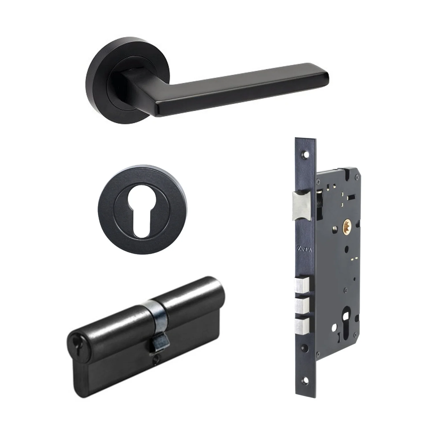 Zanda Vector Door Handle Lever on Round Rose Matt Black - Image 7