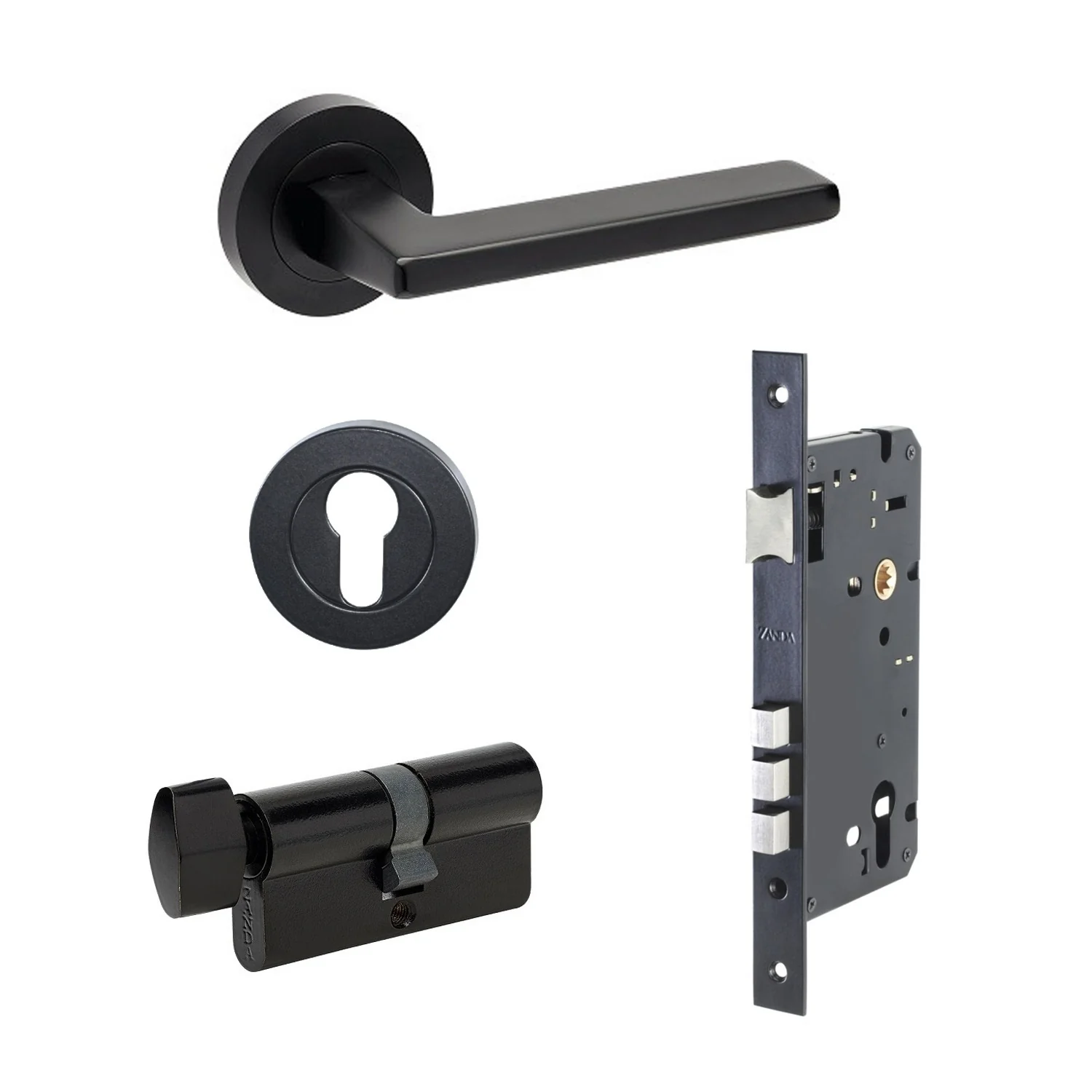 Zanda Vector Door Handle Lever on Round Rose Matt Black - Image 8