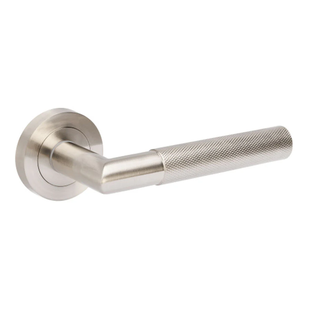 Zanda Vertex Door Lever Handle on Round Rose Brushed Nickel - Image 2