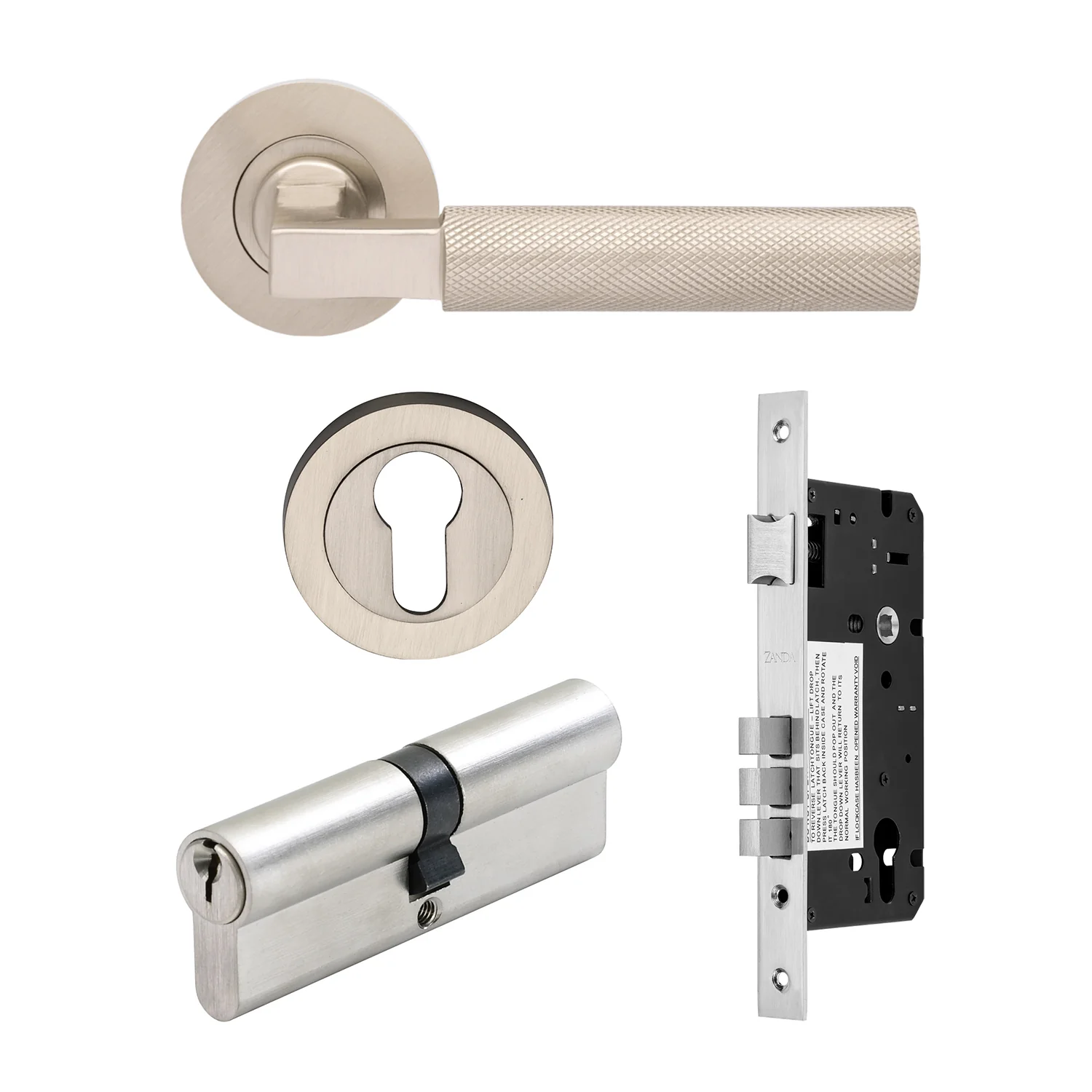 Zanda Zurich Door Handle Lever Set Brushed Nickel - Image 4