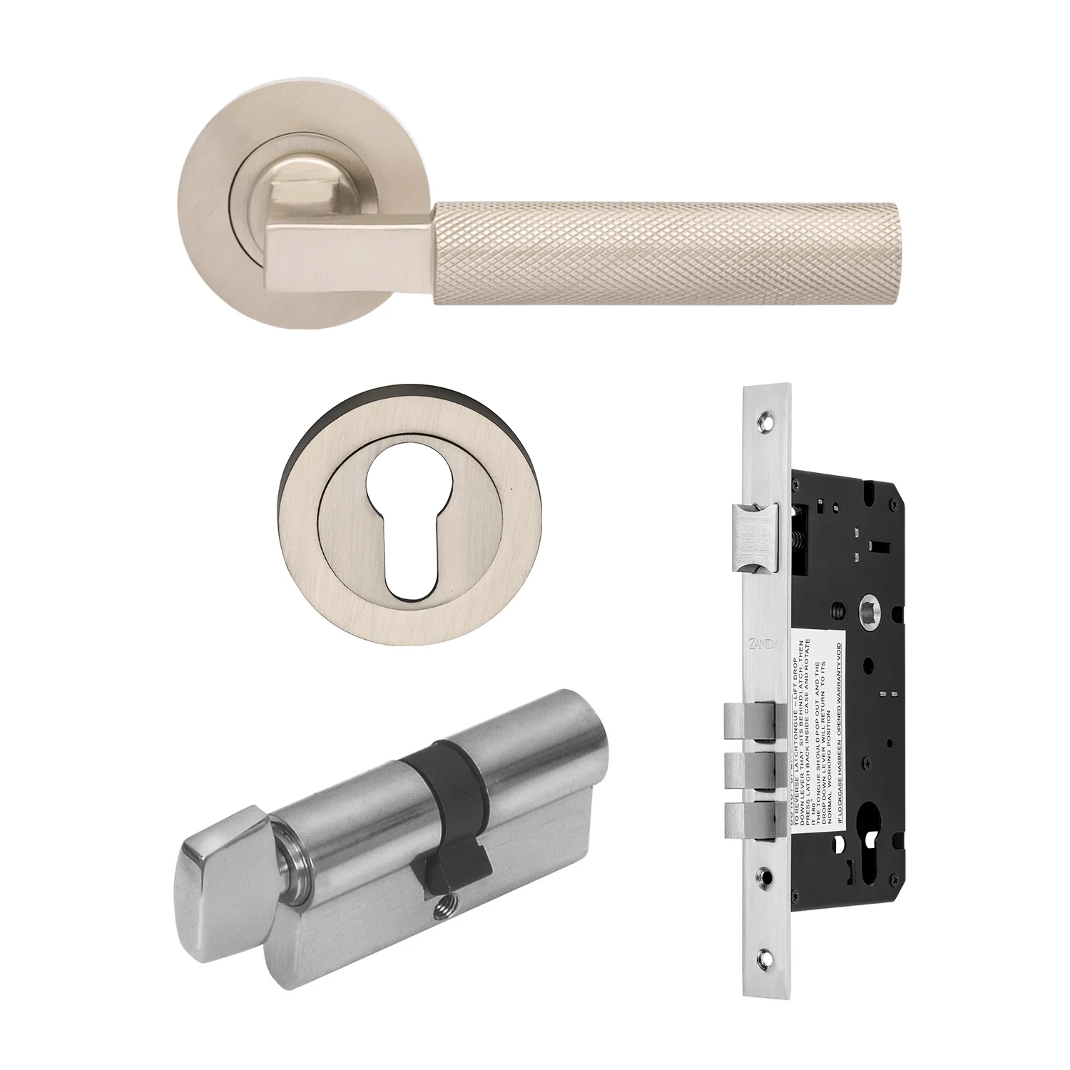 Zanda Zurich Door Handle Lever Set Brushed Nickel - Image 5